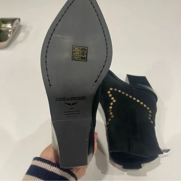 Zadig & Voltaire Cara High Suede studded ankle boots  New - Picture 8 of 13